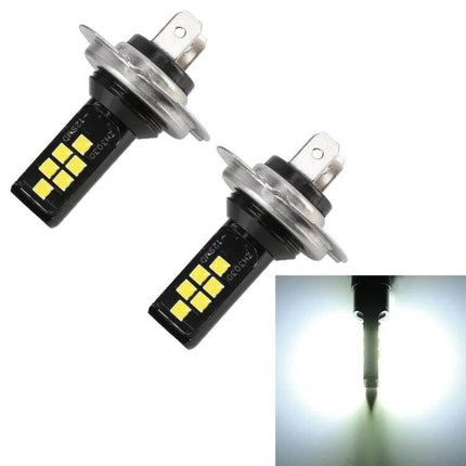 H7 Fog Lights 6000K White Two Pack for Cars and SUVs LED bulbs showing dual H7 base lamps and bright 6000K white beam for fog visibility