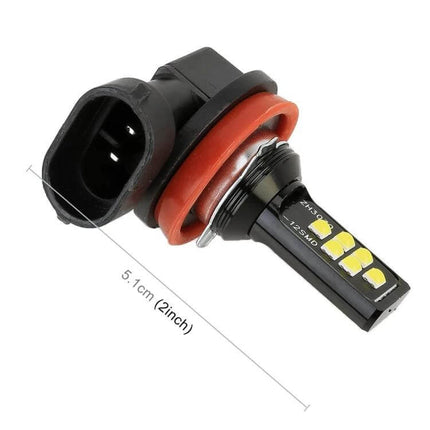 Fog Light Kit for Cars White Beam Easy Installation LED bulb close-up showing plug, rubber seal and dimensions for simple car fog light setup