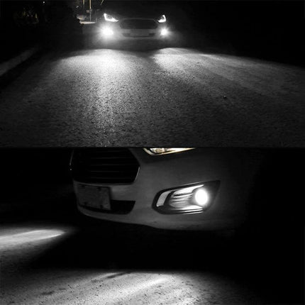 Fog Light Kit for Cars White Beam Easy Installation showing bright white fog beams improving road visibility in wet foggy conditions