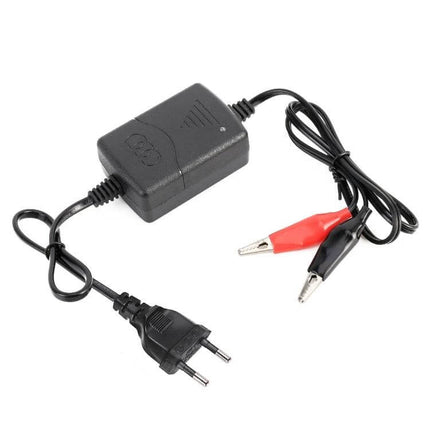 Automatic Charger for Motorcycle Batteries with EU Plug - 12V smart battery maintainer with EU two-pin plug and red/black clamp leads