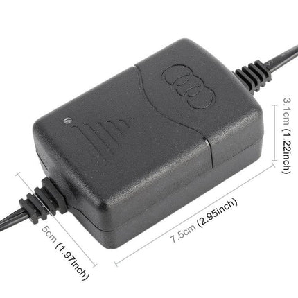 Automatic Charger for Motorcycle Batteries with EU Plug black compact 12V maintainer with EU cord and dimensions visible