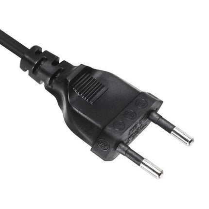 Automatic Charger for Motorcycle Batteries with EU Plug showing close-up of two-pin EU power plug connected to charger cable