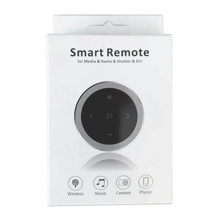 Car Wireless Bluetooth Steering Wheel Music Controller Black compact round smart remote on retail packaging, steering wheel or bike mount included