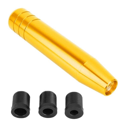 Universal 18cm Long Strip Car Gear Shift Knob for Everyday Driving in gold aluminum with three black adapters, ergonomic slim design