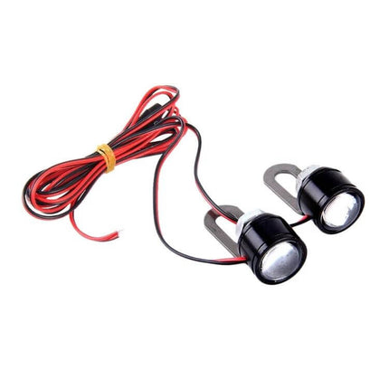 Eagle Eyes LED Strobe Lights for Motorcycles, 2-Pack with 90cm Wire mounted small LED strobe pair with 90cm red/black wiring for improved night visibility