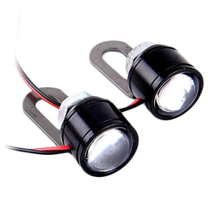 Eagle Eyes LED Strobe Lights for Motorcycles, 2-Pack with 90cm Wire - black metal bullet lights mounted with wires to improve nighttime visibility