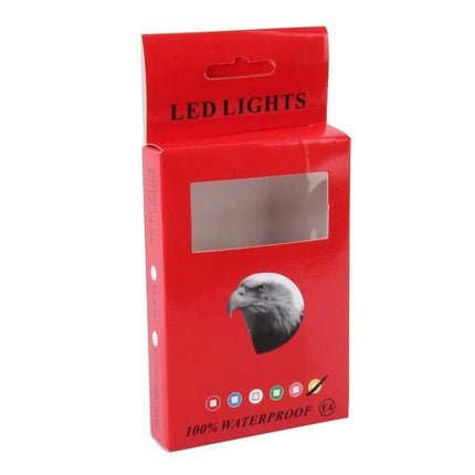 Eagle Eyes LED Strobe Lights for Motorcycles, 2-Pack with 90cm Wire - red retail packaging showing eagle logo and waterproof icons