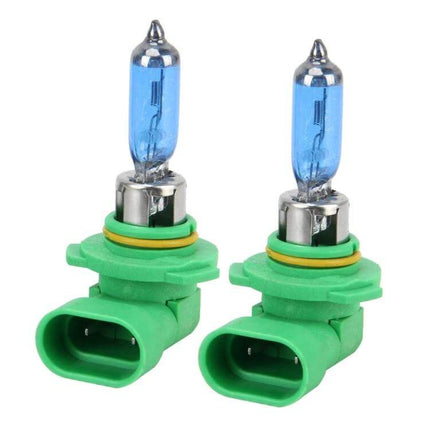 9005 Headlight Bulbs, 2-Pack For Everyday Driving Comfort - two green-base halogen bulbs with blue-tinted glass for reliable night driving