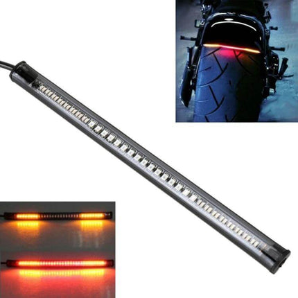 Red and Yellow LED Brake Lights for Motorcycle Safety slim waterproof LED bar showing red brake and yellow indicator on rear tire