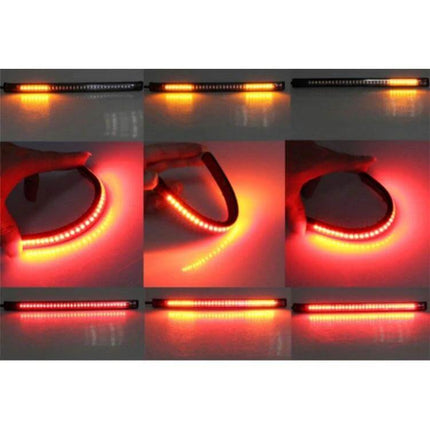 Red and Yellow LED Brake Lights for Motorcycle Safety - flexible red/yellow LED strip showing brake and signal modes for improved visibility