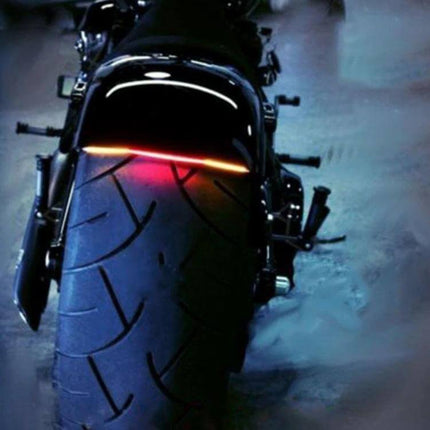 Red and Yellow LED Brake Lights for Motorcycle Safety installed under rear fender showing bright red and yellow brake glow