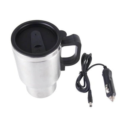 Stainless Steel Car Mug Electric Kettle 12V For Coffee - 300ml travel kettle with handle, lid and 12V car plug for hot water on the go