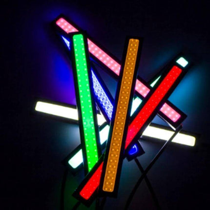 2 Pack Car DRL Light Bar Waterproof White Daytime Running Light — colorful COB LED strips showing white, red, green, blue daytime running light bars