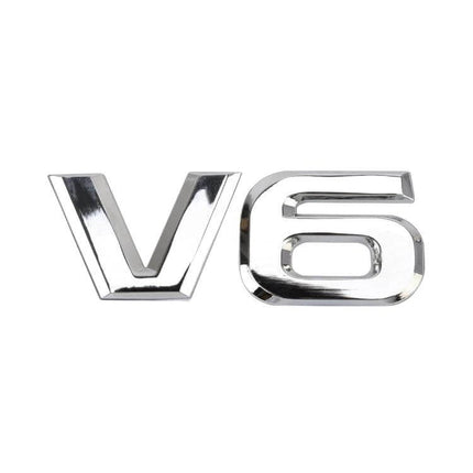 Decorative Metal V6 Shaped Sticker for Car Body Use - chrome engine-inspired emblem for hood or trunk, easy-apply waterproof car decal