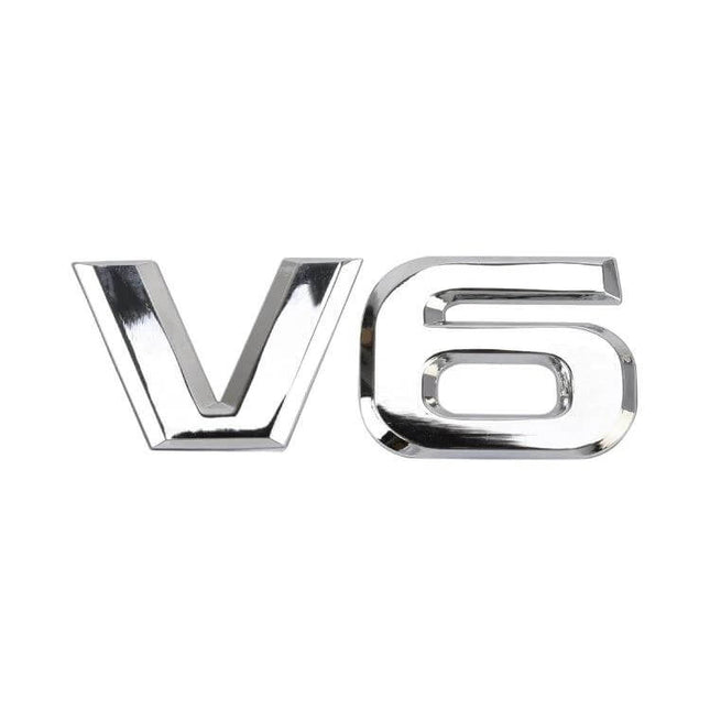 Decorative Metal V6 Shaped Sticker for Car Body Use - chrome engine-inspired emblem for hood or trunk, easy-apply waterproof car decal