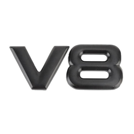 V8 Separate Shape Metal Decorative Sticker for Car Bodies - matte black metal V and 8 emblem, durable adhesive car badge