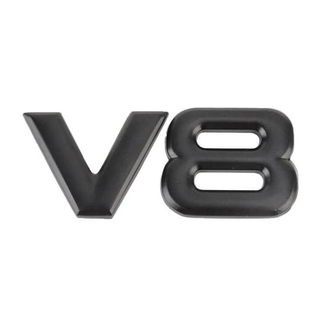 V8 Separate Shape Metal Decorative Sticker for Car Bodies - matte black metal V and 8 emblem, durable adhesive car badge
