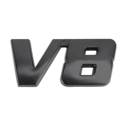 V8 Connect Shape Metal Car Body Sticker, Size S Black - compact black metal V8 emblem for hood, doors or bumper, durable sleek finish