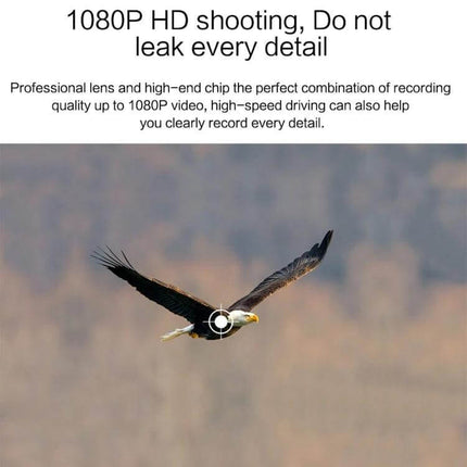Alt Tag: V100 7-Inch Touch Screen Rear View Mirror Car Recorder showing 1080P HD shooting example with eagle in flight to illustrate clear video capture