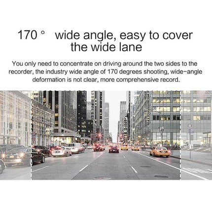 V100 7-Inch Touch Screen Rear View Mirror Car Recorder showing 170° wide-angle city road view for comprehensive lane coverage
