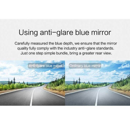 V100 7-Inch Touch Screen Rear View Mirror Car Recorder showing anti-glare blue mirror vs ordinary blue mirror for clearer rear view