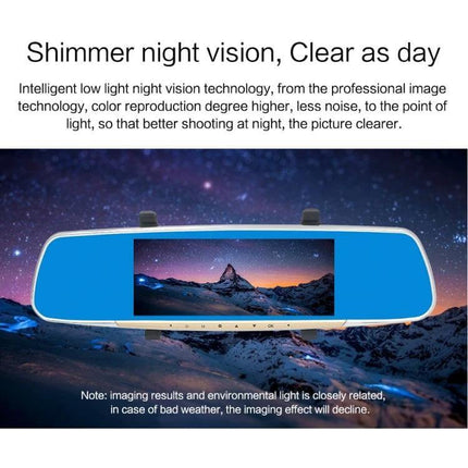 V100 7-Inch Touch Screen Rear View Mirror Car Recorder showing night vision display with clear mountain footage