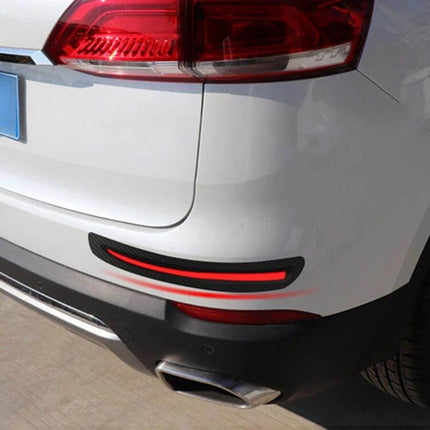 Durable Anti-Collision Car Bumper Guard Strip for Vehicle Protection on white SUV rear bumper showing black TPE guard with red accent
