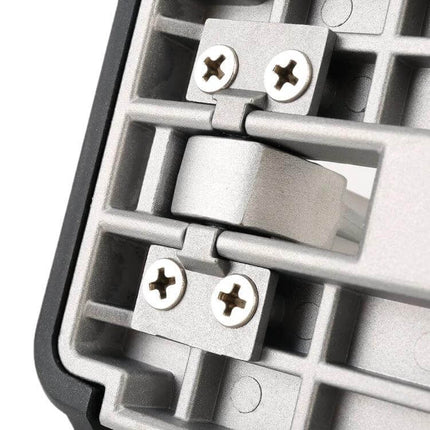 Car Door Sill Step Pads Black Anti Slip Metal Pedals close-up of metal anti-slip pad hinge, screws and textured surface for sedan SUV entry safety