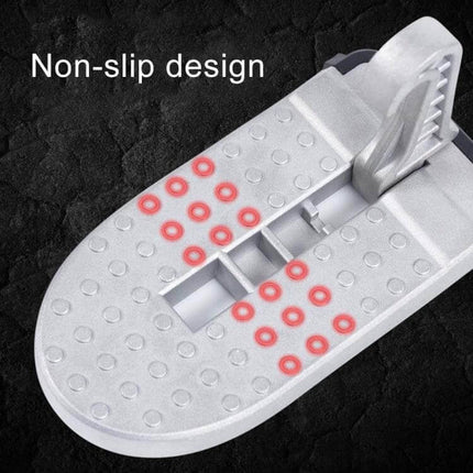 Car Door Sill Step Pads Black Anti Slip Metal Pedals - close-up of black metal anti-slip door sill pad with textured dots and highlighted non-slip zones