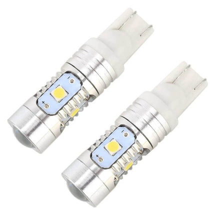 Car Clearance Light With Projector Lens For Exterior Use - pair of silver LED clearance bulbs with projector lens for rear/side vehicle mounting