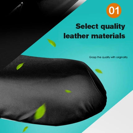 Large Waterproof Black Leather Motorcycle Seat Cover for Protection shown on black leather seat highlighting waterproof material