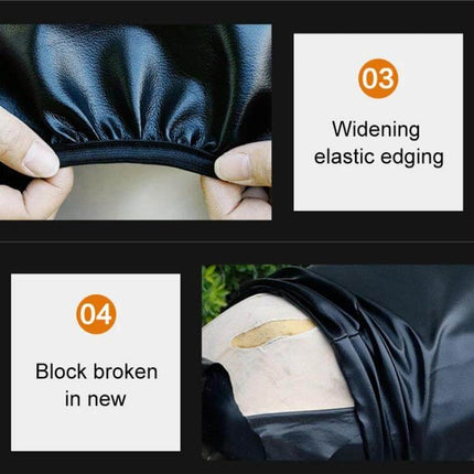 Large Waterproof Black Leather Motorcycle Seat Cover for Protection with widening elastic edging to block tears and shield seat from rain and dirt