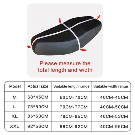 Waterproof Motorcycle Seat Cover for All-Weather Protection, XXL Size - XXL fit, waterproof anti-skid motorcycle seat cover with size chart