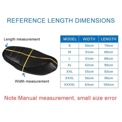 Comfortable Breathable Motorcycle Seat Cushion in Polyester, Size L showing 86cm x 51cm dimensions and reference length chart