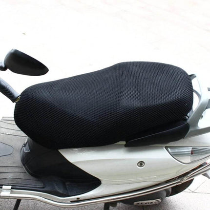 Comfortable Breathable Motorcycle Cushion with Sunscreen, Size XL on black mesh scooter seat showing breathable polyester cover for sun and moisture protection