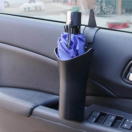 Shunwei Waterproof Car Umbrella Storage Organizer mounted on car door holding a wet umbrella to prevent messes