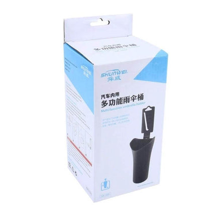 Shunwei Waterproof Car Umbrella Storage Organizer in retail box showing black umbrella holder for car interior, waterproof and tidy storage solution