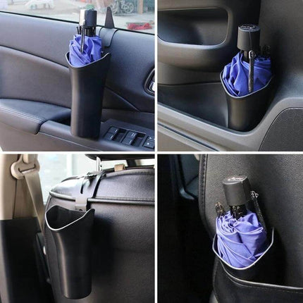 Shunwei Waterproof Car Umbrella Storage Organizer holding a folded umbrella mounted in car door and seatback