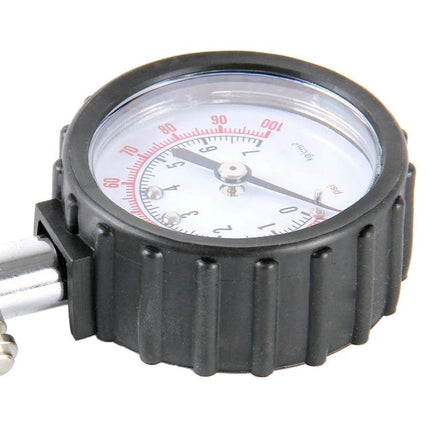 Tire Pressure Gauge for Daily Vehicle Checks and Travel - compact dial gauge in black rubber housing for quick on‑the‑go tire pressure monitoring