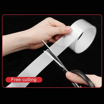 Car Door Anti-Collision Protection Strip, 3 Meters Long - white adhesive roll being cut for customizable door edge protection
