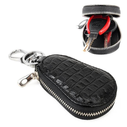 Leather Crocodile Texture Key Holder with Zipper for Essentials black crocodile leather zip key case holding keys and coins