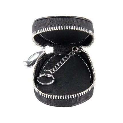 Leather Crocodile Texture Key Holder with Zipper for Essentials in black leather pouch with zipper and key ring