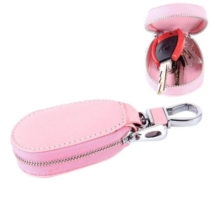 Leather Crocodile Texture Key Holder with Zipper for Essentials - pink leather zipper key case holding keys and coins, compact organizer