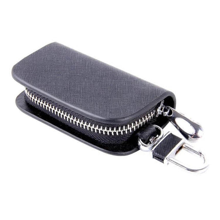 Practical Leather Key Holder Wallet with Zipper for Daily Use – compact black leather zip-around key wallet with metal clasp for cards and coins