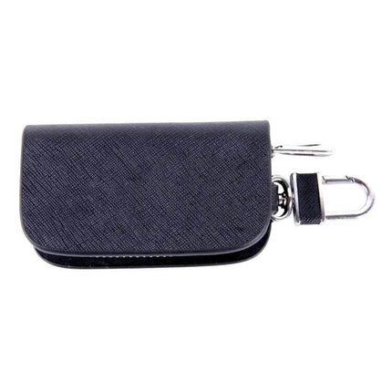 Practical Leather Key Holder Wallet with Zipper for Daily Use — compact black leather key holder with zip-around closure and metal clip