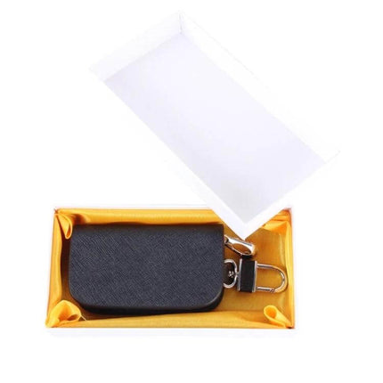 Practical Leather Key Holder Wallet with Zipper for Daily Use - black leather key wallet in gift box with zipper and key ring