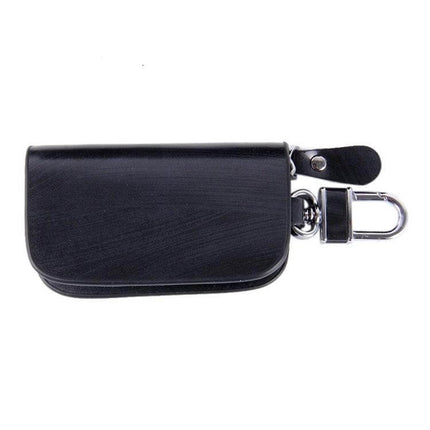 Leather Wood Grain Zipper Key Holder for Daily Essentials compact black leather key case with zipper, clip and wood grain texture