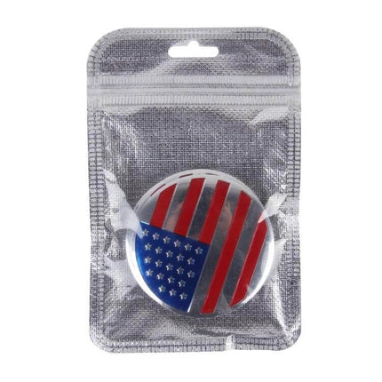 USA Flag Metal Stickers for Car Wheel Hub Caps, 4 Pack - round metal American flag wheel hub cap sticker in retail pouch