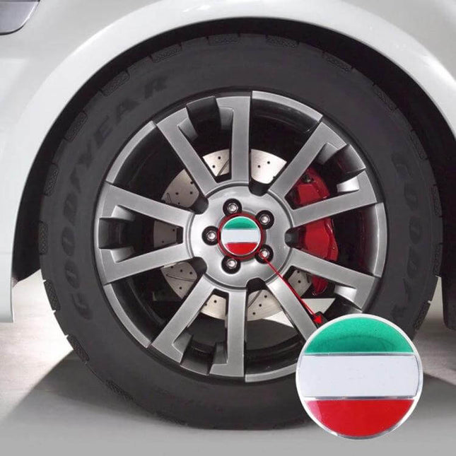 Italy Flag Metal Wheel Hub Cap Covers for Car Decoration on silver alloy wheel, durable metal Italian flag center cap