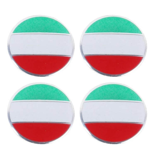 Italy Flag Metal Wheel Hub Cap Covers for Car Decoration - set of 4 round metal hub cap covers with green white red Italy flag design